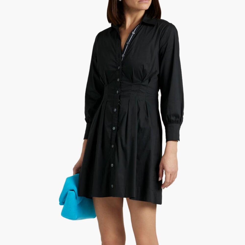 Veronica Beard Polina Black Dress Open Drape Back Cotton Shirt Dress Size 8 - Picture 2 of 9